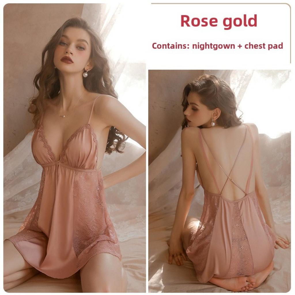 Sexy Pure Desire Pajamas Lace Solid Color Suspender Skirt Lace-up Morning Robe Robe Loungewear Set
