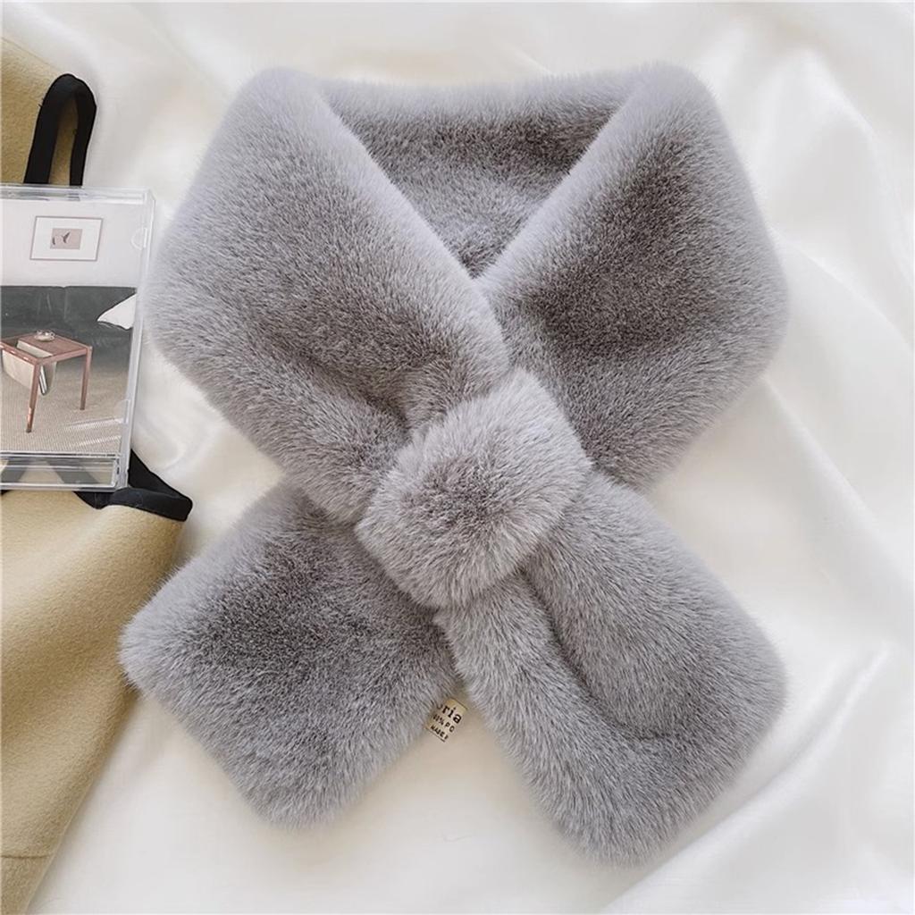 Ladies' Fashion Solid Color Plush Cross Scarf Neck Protector Cute Plush Thick Warm Neck