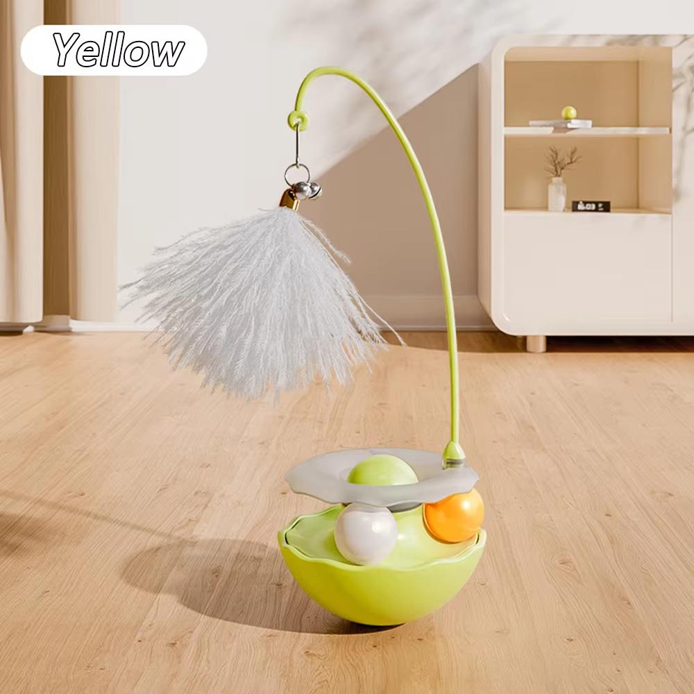 Interactive Cat Tumbler Toy ABS Base with Feather Rolling Ball Pet Toy Reduce Boredom Destructive Behavior Pouch Egg Tumbler Toy