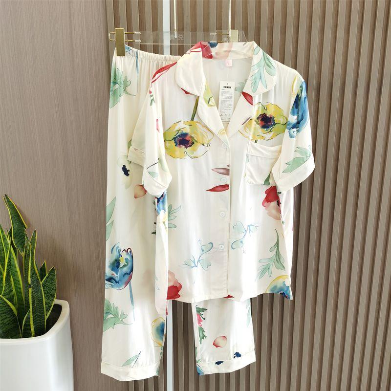 Summer Pajamas Women's Cotton Silk Short Sleeve Thin Suit K-style Homewear Cute Student Loose Plus Size Can Be Outwear