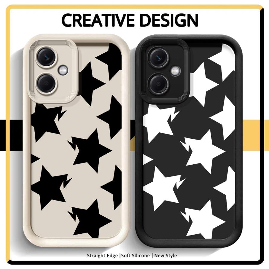 Black White Stars Lichee Pattern Case for Xiaomi Redmi Note 14 Pro Plus 10 14C Note 13 13C 12C 12 11 11s 12s A1 A2 A3 A4 Phone