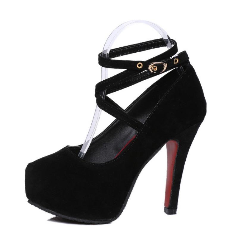 New High Heels, Thin Heels, Single Shoes, Nightclub Round Head Shoes, Cross-strap Shoes.