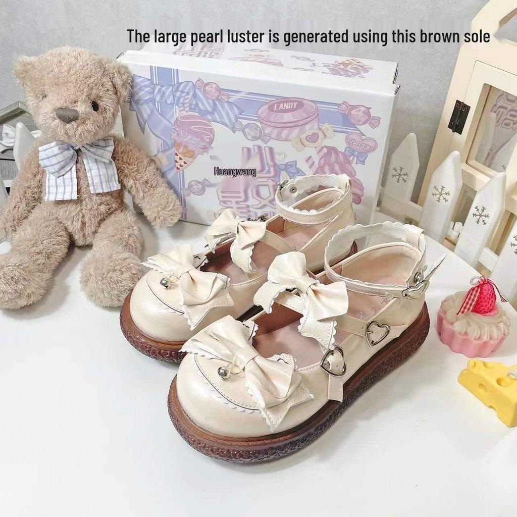 Cute Japanese Lolita Leather Shoes - Women's College Style Round Toe Bowknot JK Uniform