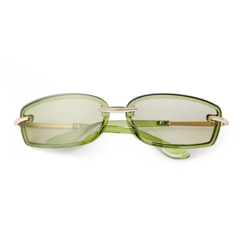 Trendy Y2K Rectangle Sunglasses Women Men Luxury Brand Designer Futurist Silver Lens Sun Glasses Green Rimless Shade S207