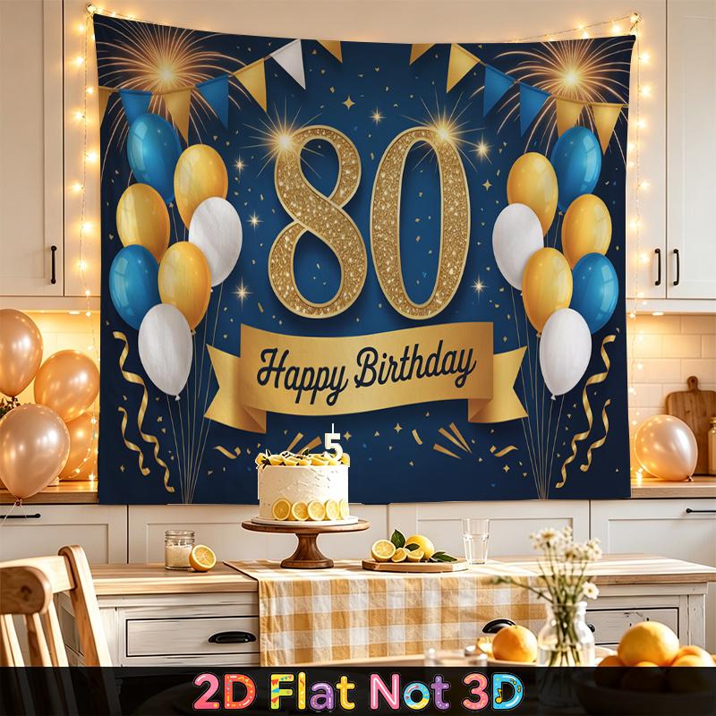 Gold 80th Balloon Party Backdrop 1pc - Home Party Decor