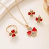Diamond-Studded Four-Leaf Clover Jewelry Set: Heart-to-Heart Necklace, Ring, Earrings 3-Piece Collection