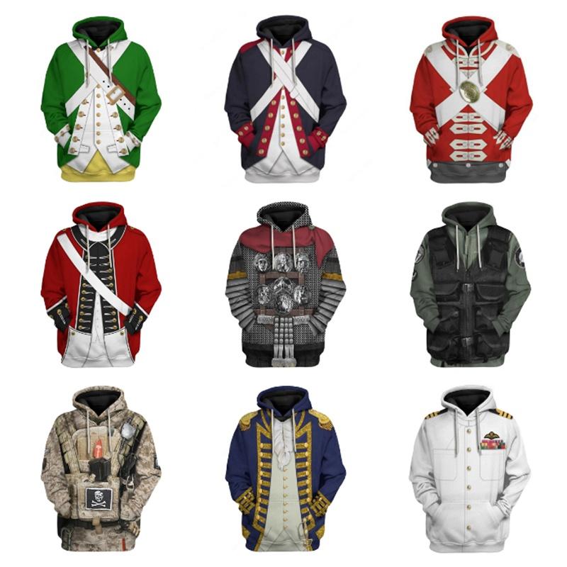 Historical Army Uniforms 3d Pattern Hoodie Cosplay Sweatershirt For Men And Women