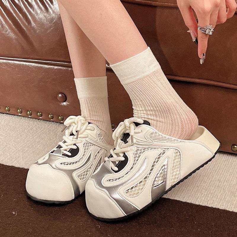 Muffin Thick Bottom Mesh Breathable Bag Head Half Slippers Women's Summer Wear 2025 New One-pedal Lazy Ugly Cute Sandals