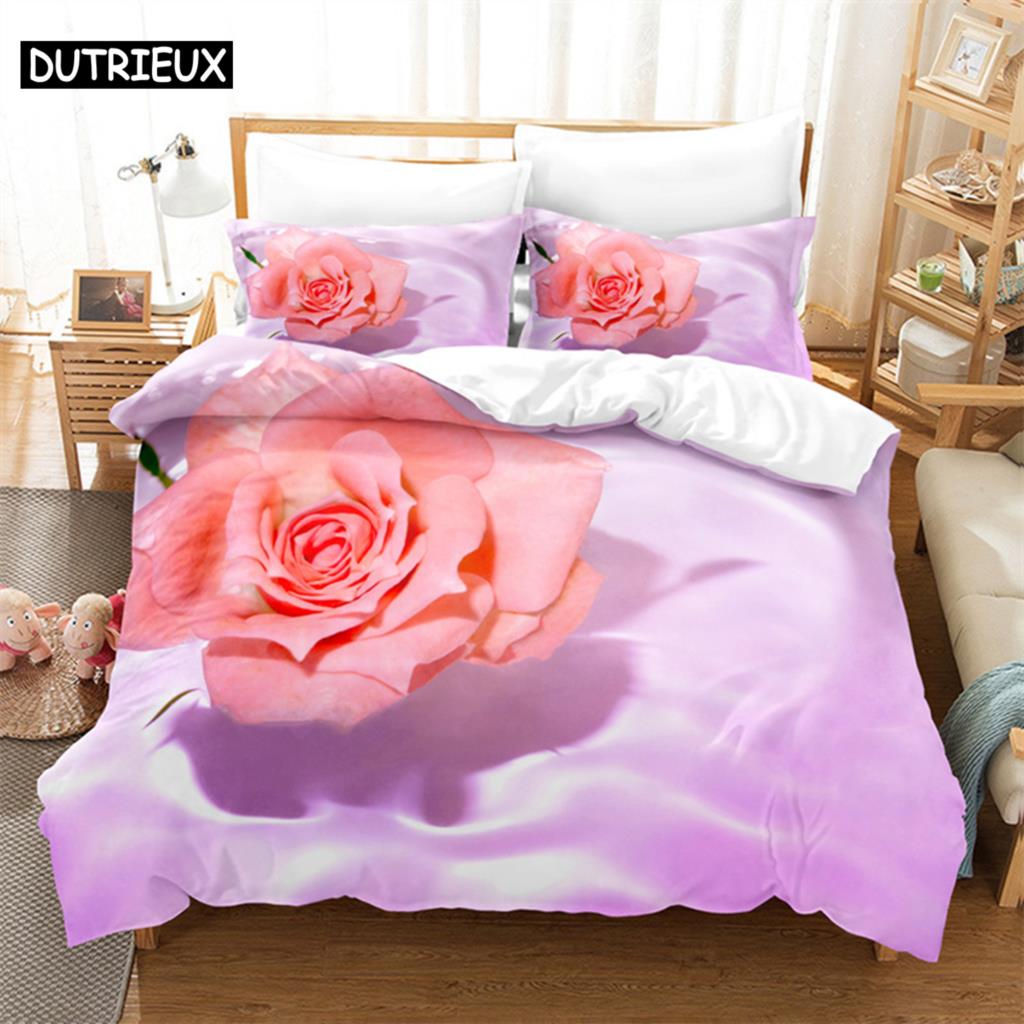 

Fresh Roses Queen Bedding Set Girls Duvet Cover Bedroom Bed Set Comforter Cover Set King Size Duvet Cover Set Bedding Sets (135x200cm)&set