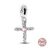 Copper Pink Zircon Heartbeat Charms Beads Fit Pandachoriginal Bracelets Diy Fine Jewelry Valentine'S Day Gifts