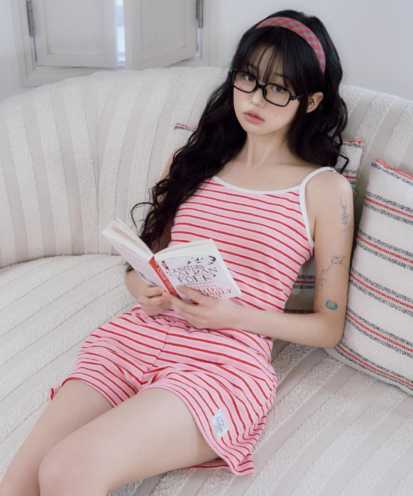 Kolallikeu Marine Terry Stripe Shorts Pink