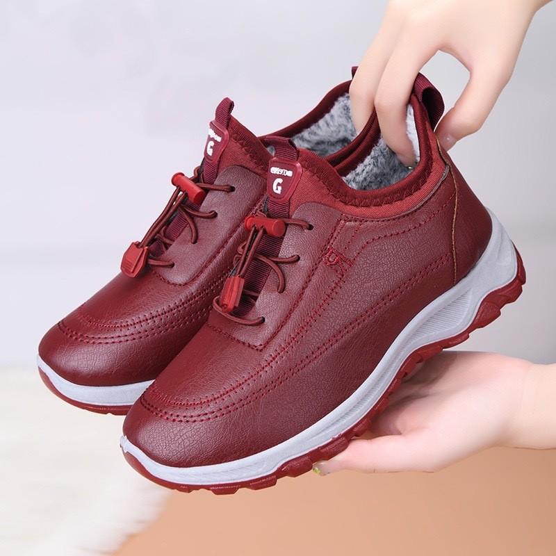 Waterproof snow boots women's new winter leather walking cotton shoes thick-soled non-slip velvet warm mother shoes