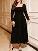 Plus Size Women's Black Velvet Slimming Dress - Flattering European and American Style