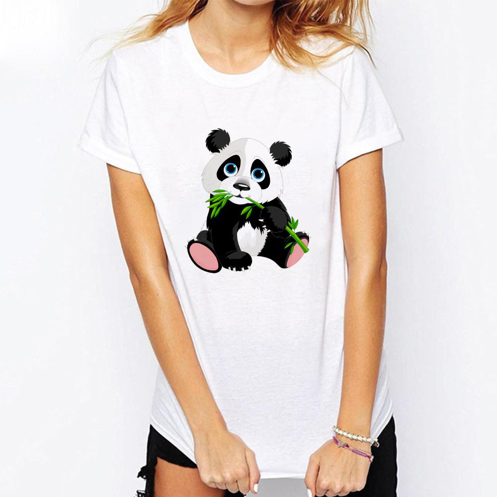 

T-Shirt Womens Stylish Creative Cute Panda Simple Ladies T-Shirt Summer White Top Cartoon Short Sleeve Graphic Female T Shirt S білий