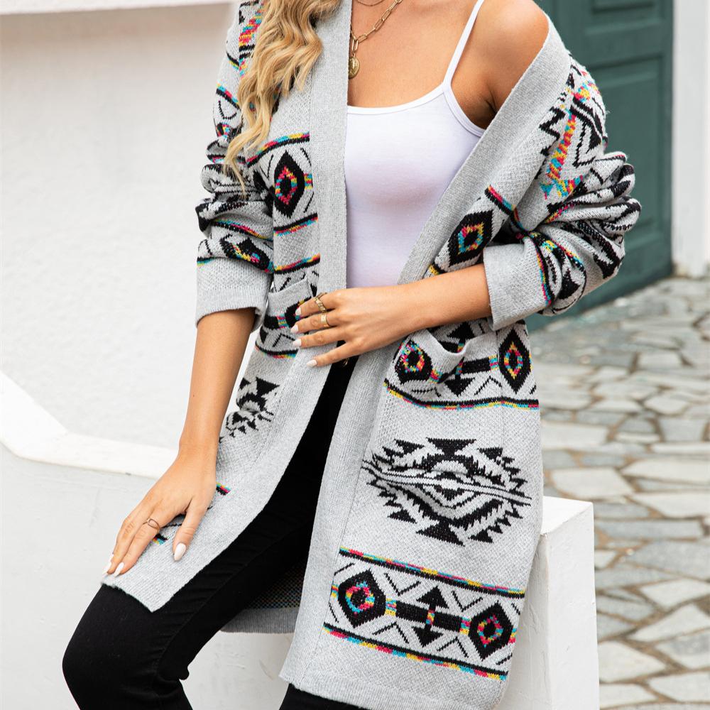 2025 New INS Rhombus Plus Size Knitted Sweater Long Jacket