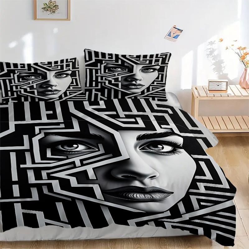 

3pcs Abstract Face Art Duvet Cover Set - Soft & Breathable Bedding, Includes 1 Duvet Cover and 1/2 Pillowcases (No Insert) yy251107189 135x200cm