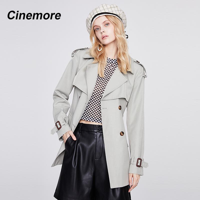 CINEMORE NEW Trench coat women's autumn 2021 solid color Casual Turn-down Collar Double Breasted Trench Women's outerwear 92278