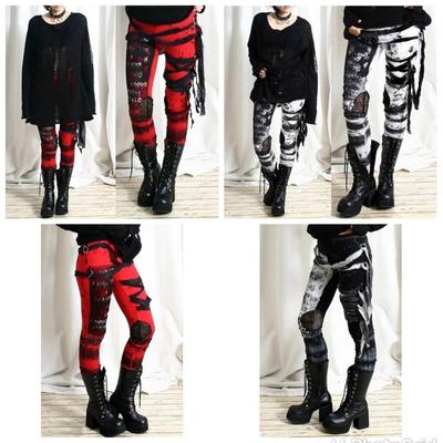 Women Fashion Pants Ultra Long Gathered Punk Gothic Rocker Distressed Tie Dye Legging