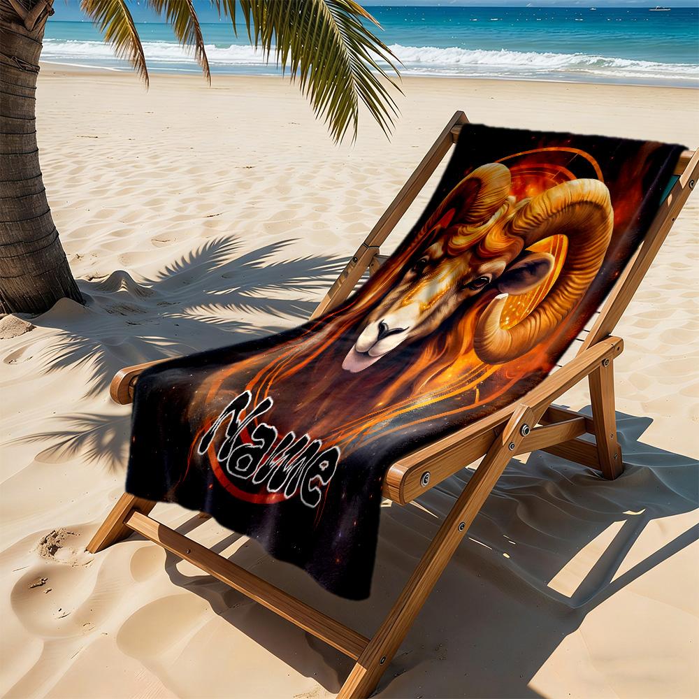 Aries Zodiac Portrait Customizable Name Beach Towel Super Soft Microfiber Quickdry Fabric Suitable for Swimming Gym Camping Yoga Vacation