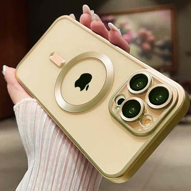 Luxury Frosted Style Magnetic Wireless Charge Case For iPhone 15 14 13 12 11 Pro Max Plus Fashion Plating Magsafe Bumper Cover