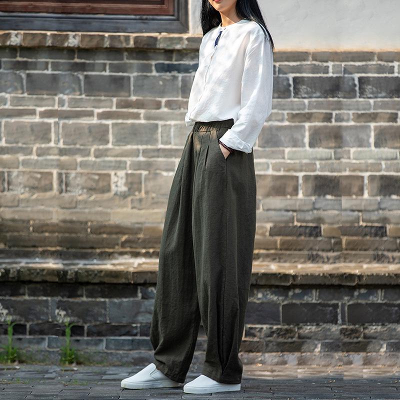 Spring Summer Artistic Loose Sand-Washed Linen Casual Pants for Women - Slimming, Lightweight Meditation Lantern Style