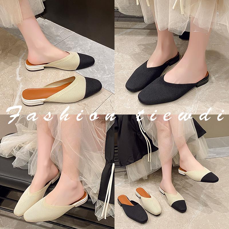 Mules de damă Tricot de vară Cu vârf ascuțit Mules Saboți Casual Papuci Pantofi de damă Sandale plate Mărimea 35-42