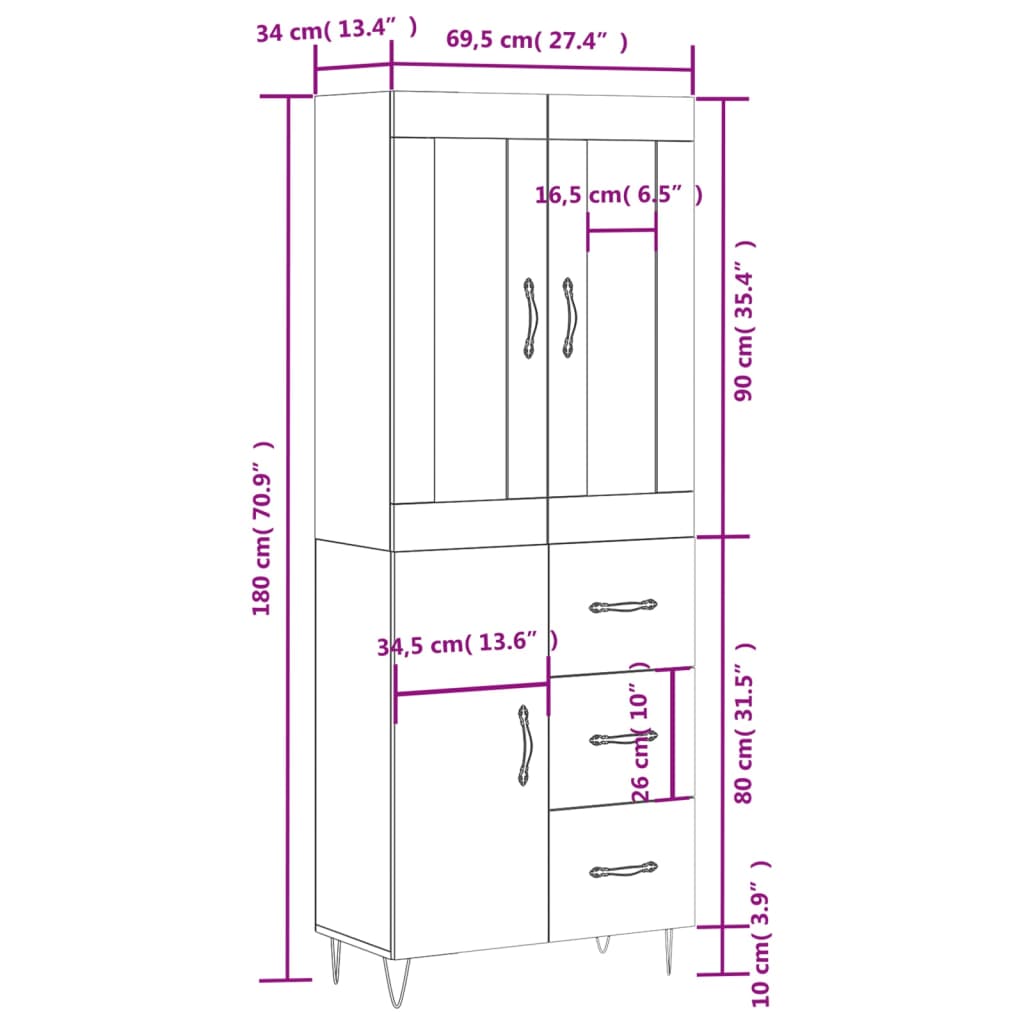 Highboard Concrete Grey 69.5 x 34 x 180 cm Particleboard