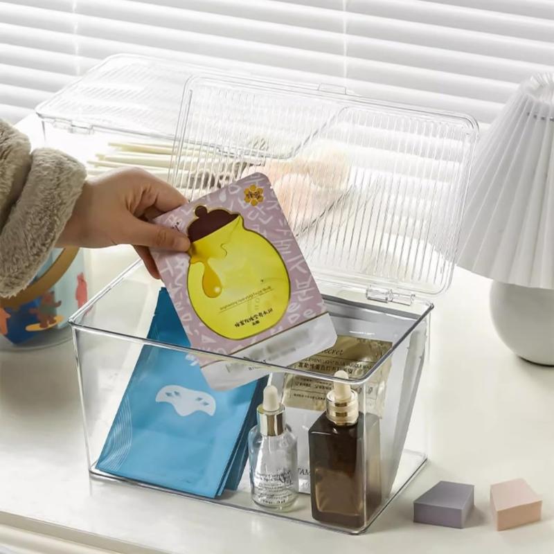 Stackable Clear Plastic Container With Closure Cabinet Storage Box for Home Organization