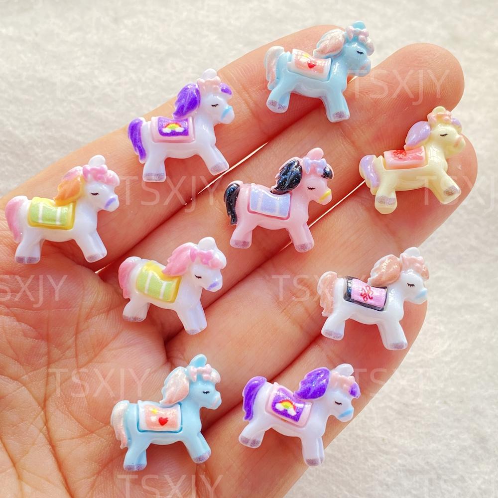 20pcs Mix Mini Colored Cartoon Unicorn Horse Nail Art Flatback Stone Figurines Scrapbook Charm DIY Jewelry Decor Crafts