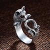 Cute Lovely Animal Cat Open Ring Silver Plated Jewelry Blue Crystal Eyes