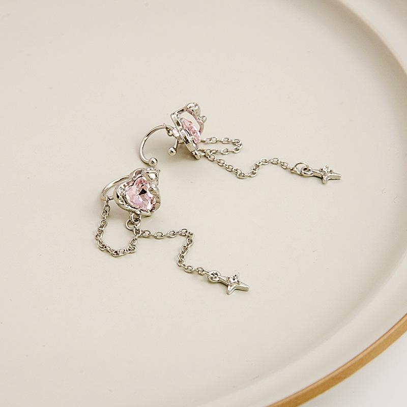 Sweet And Cool Love Fringed Ear Clips, Sweet Pink Zircon Mango Ear Clips, Simple And Pierced Ear Bone Clips.