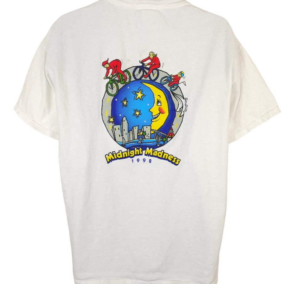 

Vintage Midnight Madness Bike Ride 100% Cotton T-shirt Mens Tees Top Mens Size XL White 90s 1998 San Diego 4XL