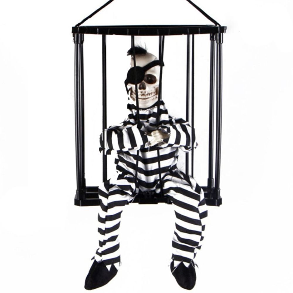 with Cage Halloween Talk Ghost Flashing Light Sound Doll  Haunted House Horror Party Props