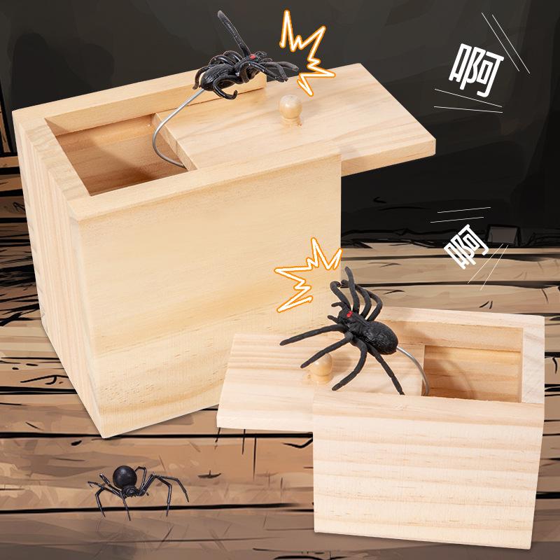 Jump Scare Wooden Prank Box - Spider Toy Horror Box Gag for TikTok