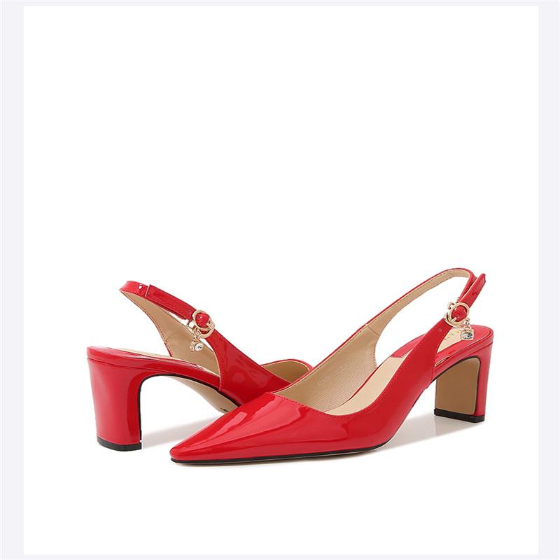 

Escarpins pointus en cuir verni noir pour femmes, talons aiguilles,bande élastique, chaussures de soirée, talons découpés, 7.5cm 35 червоний