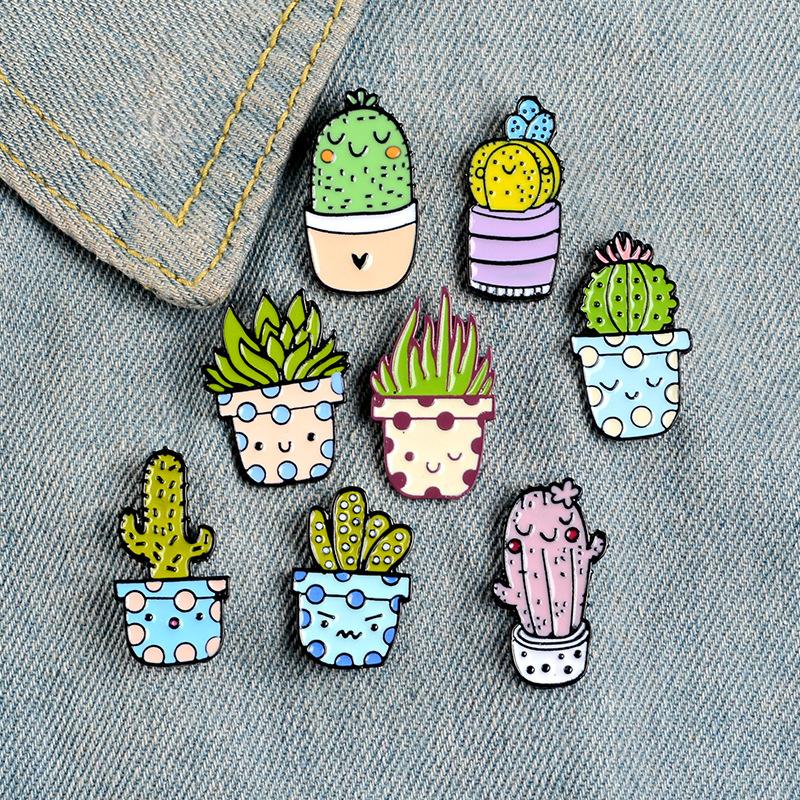 Kaktus Kaktusbälle Sukkulente Emaille Pin Brosche Cartoon Damen Herren Jeansjacken Revers Pins Rucksack Abzeichen Kinder Mode Schmuck