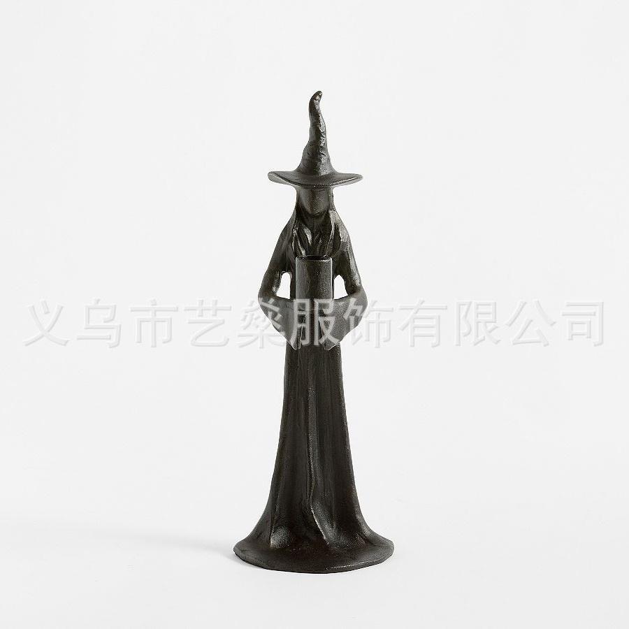 

Handmade Black Witch Candle Holder Resin Statue Halloween Decoration Gothic Candlestick Desktop Ornament Spooky Home Decor