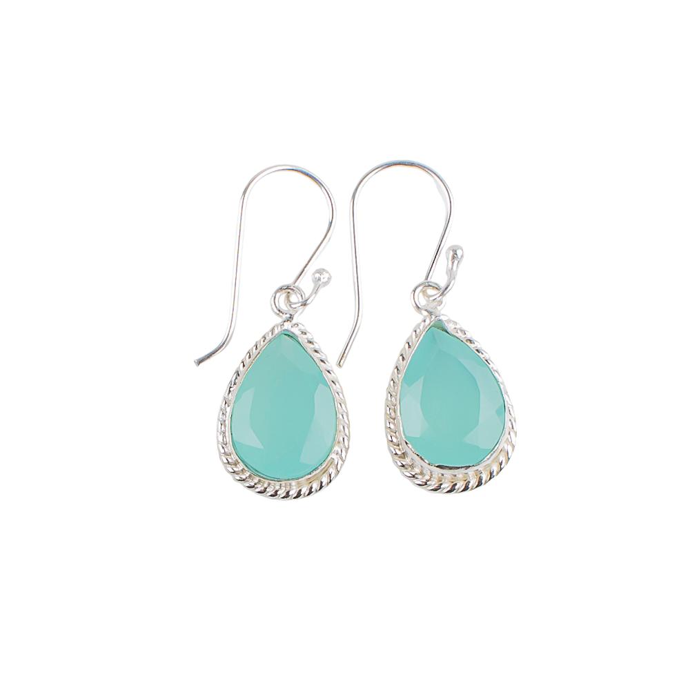 Aqua Chalcedony Gemstone 925 Sterling Silver Handcrafted Jewelry Earrings 1.40" EE-9-17