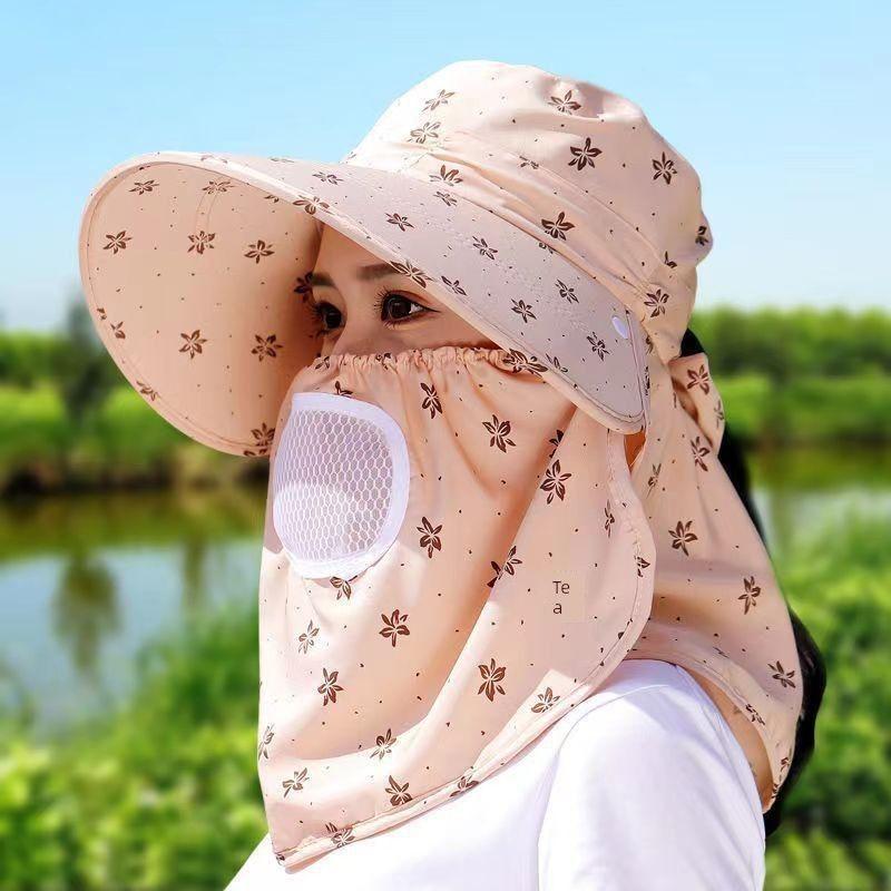 

New Arrival Summer Women s Sunshade Shawl Tea Picking Mask Cap Breathable Outdoor Cycling Cap Cap UV Sun Protection Beige One size