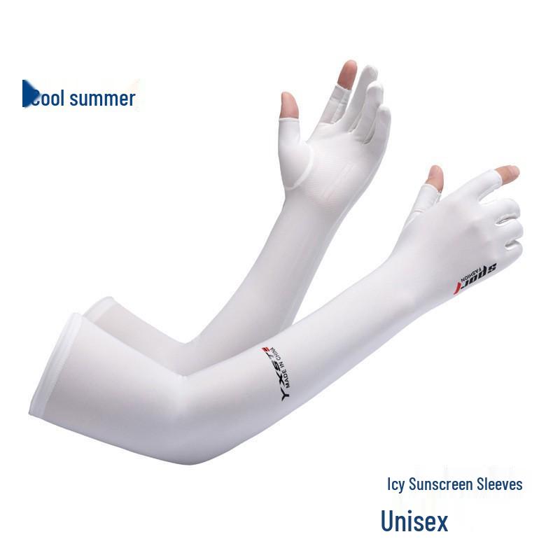 Unisex UV Protection Ice Silk Sleeves: Summer Two-Finger Gloves for Cycling, Fishing, and Takeout, Extended Thin Design