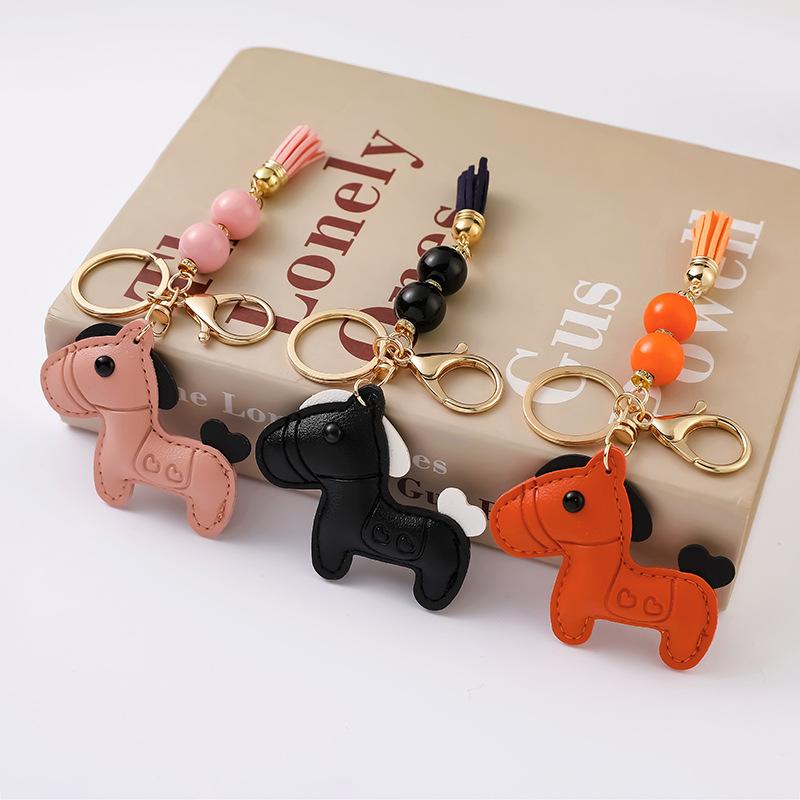Cute Pony Keychain Creative Cartoon Leather Animal Pendant Keyring  Trendy Bag Charm Handbag Hanging Decoration Gifts