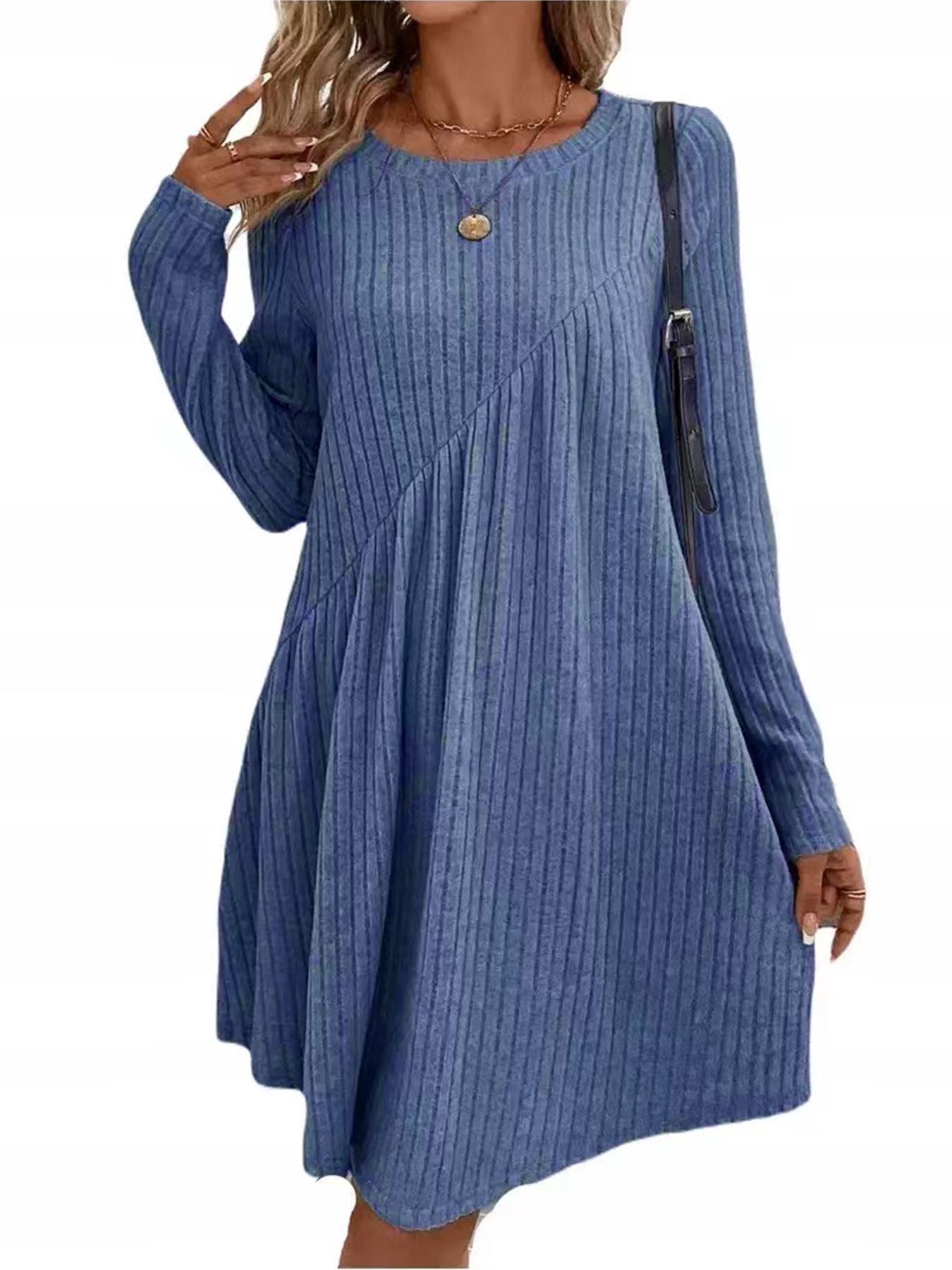 

Bohemian Irregular Brushed Ribbed Solid Color Dress - Women s Autumn/Winter 2026 Collection XXXL королівський синій колір
