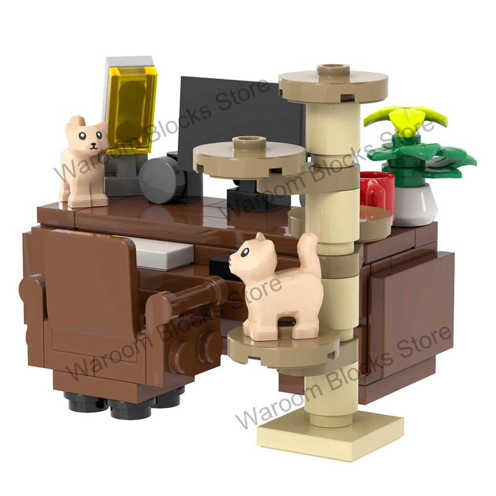 MOC City Bricks Počítačové stoly Nábytek Herní Kancelář Kompatibilní Figurky Stavebnice Kreativní Hračky Pro Děti Dospělé Dárek