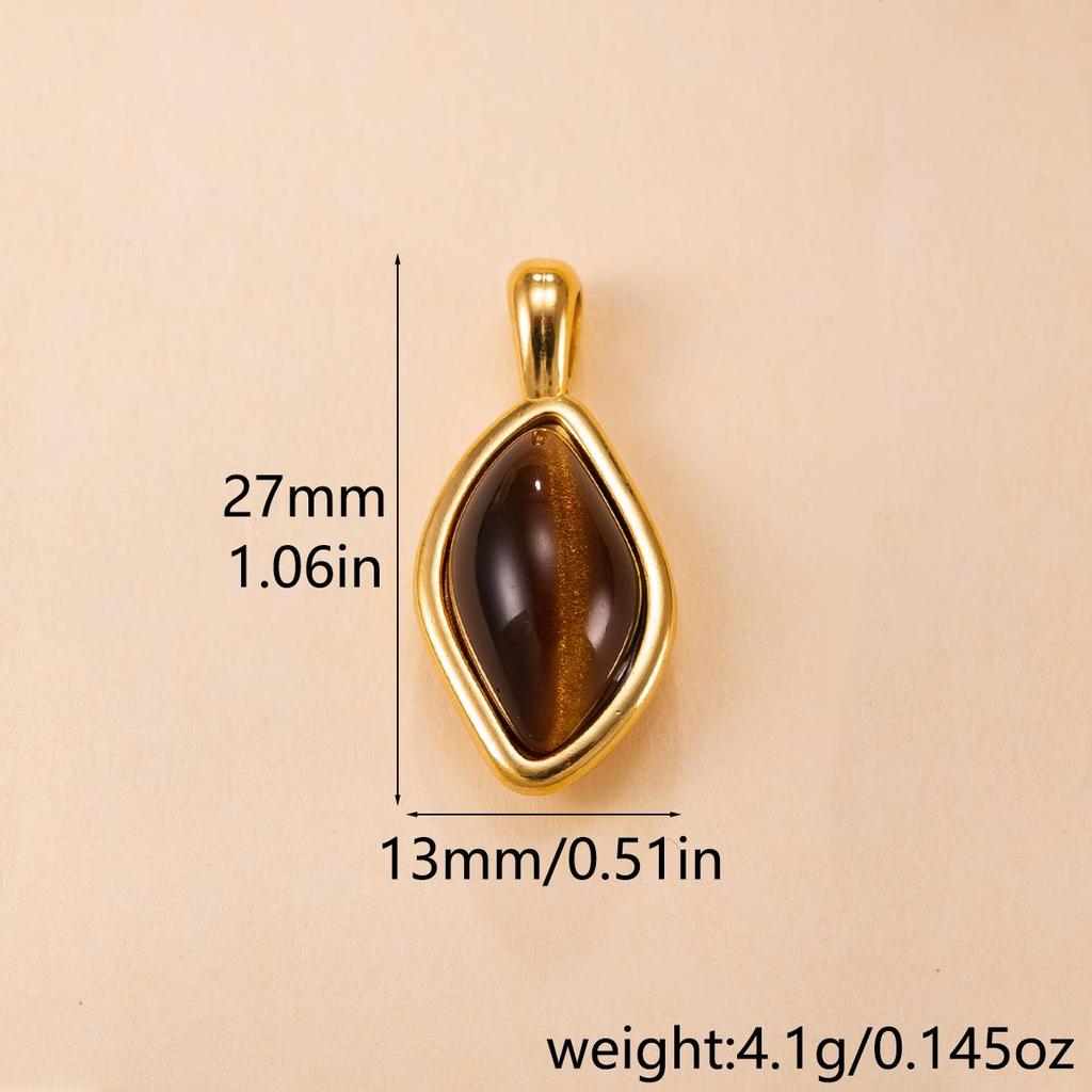 Exaggerated Geometric Tiger Eye Stone Pendant Necklace In Stainless Steel