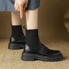 Krazing Pot Microfiber Autumn Winter Shoes Thick High Heels Flat Platform Size 43 Motorcycle Boots Knitwear Ankle Boots