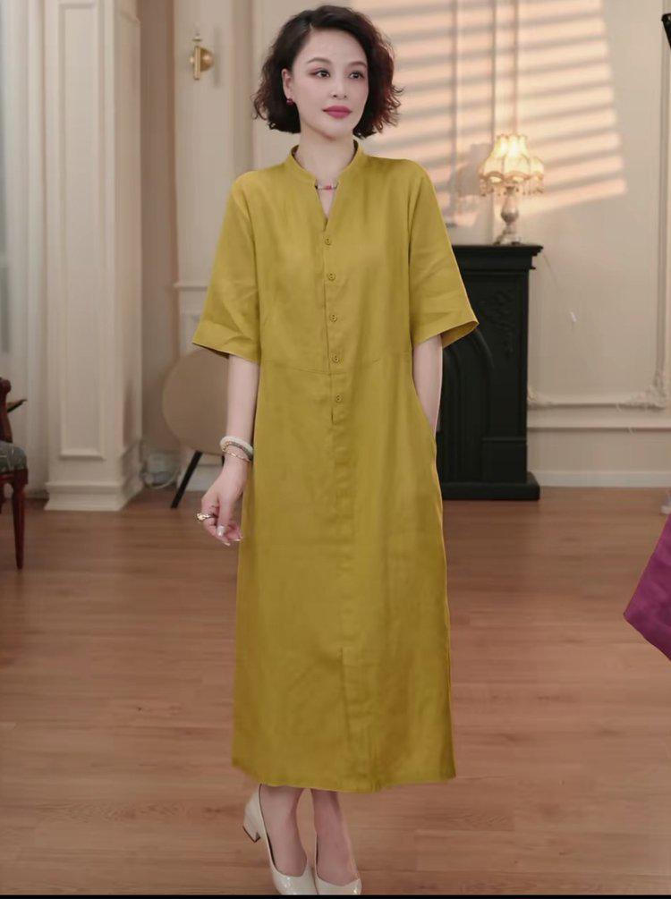 

2026 Women s Mid-Sleeve Elegant Loose Fit Dress 4XL (135-150 Jins)