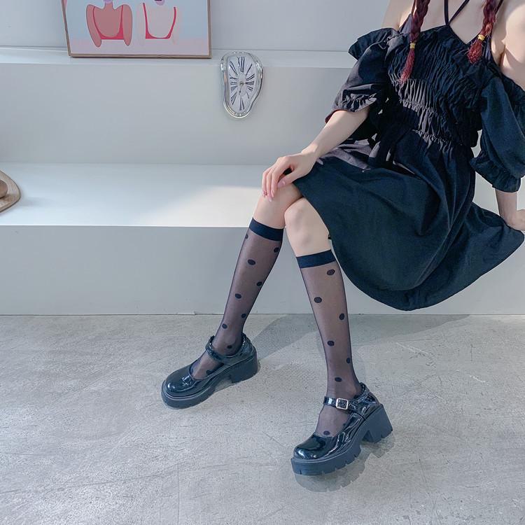 Women's Summer Transparent Polka Dot Mid-Tube Socks - Japanese College Style Core-Spun Silk