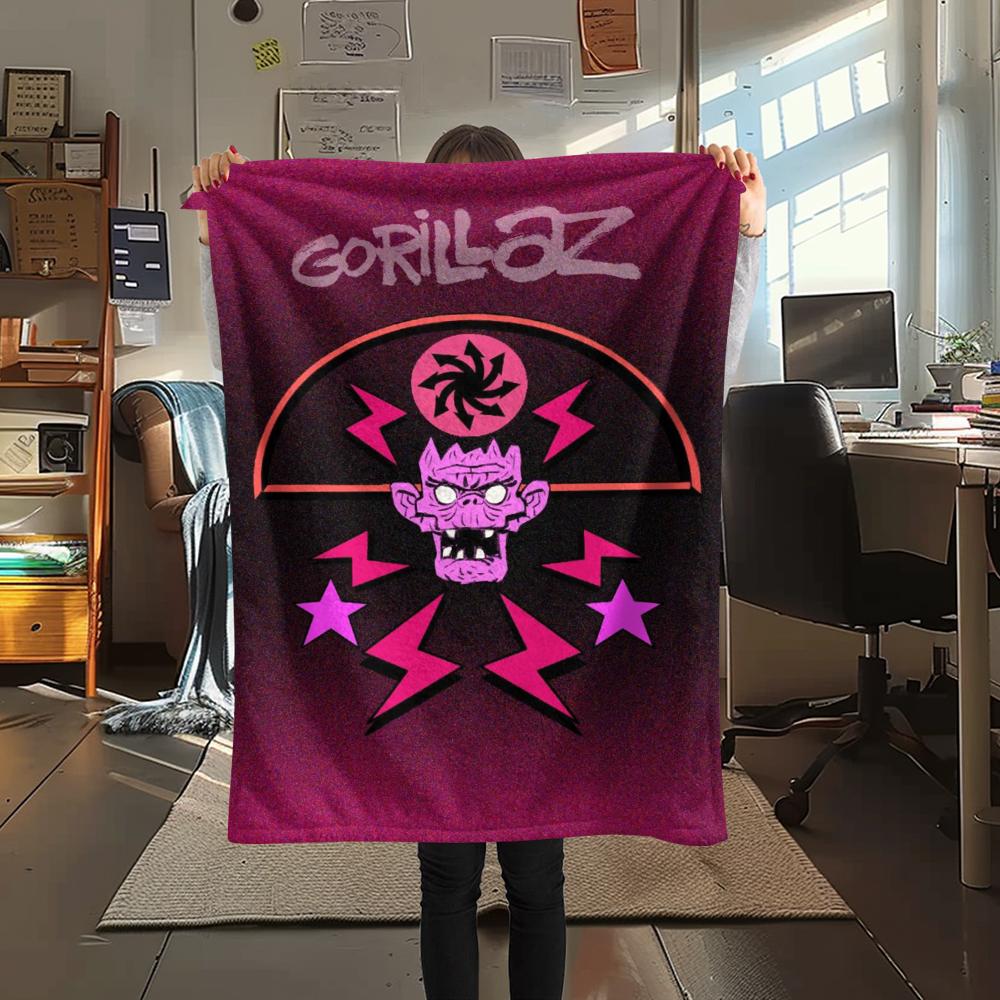 1PC Gorillaz Print Flannel Blanket, High quality Comfortable for All Seasons, Home Decor, Warmth and Comfort, Perfect for Christmas Gifts