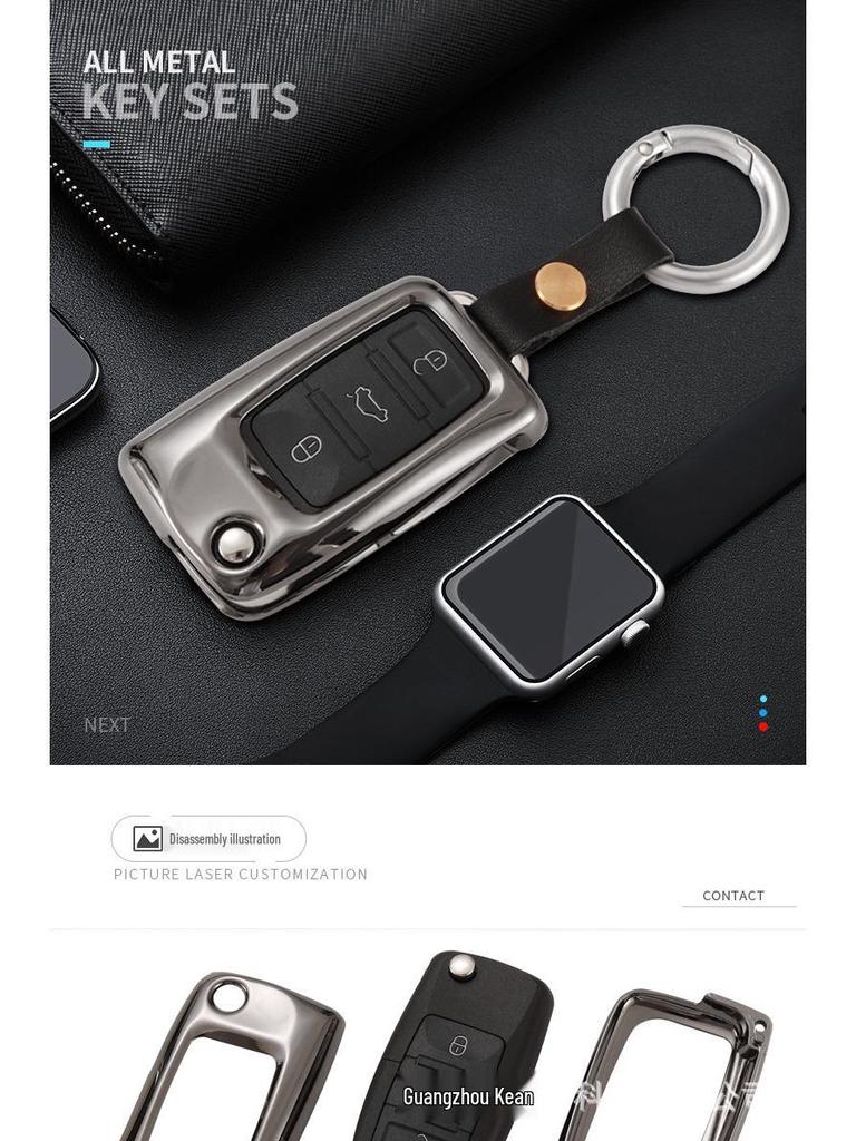 Volkswagen Metal Key Case Shell Set for Lavida, New Sagitar, Passat, Bora, Lamando, Jetta, Tiguan - Unisex