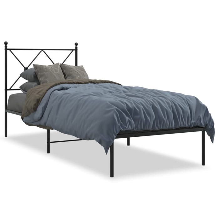 VidaXL Metal Bed Frame with Headboard Black 75x190 cm, single bed, bedroom furniture, guest bed, bed, metal bed frame, bed 376492